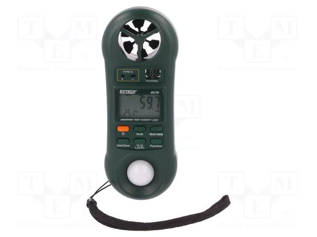 Thermoanemometer; 0÷50°C; 10÷95%RH; Range: 0÷1860Fc,0÷20000lx EXTECH EX45170