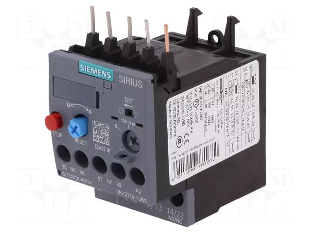 Thermal relay; Size: S00; Auxiliary contacts: NC,NO; -40÷70°C; 4kW SIEMENS 3RU2116-1JB0
