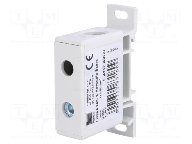 Splice terminal: rail; 125A; 600V; screw terminal; grey; 50mm2 PAWBOL PE.4117/CU