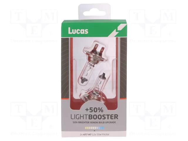 Filament lamp: automotive; PX26d; white-blue; 12V; 55W; XENON +50% LUCAS LLX477XLPX2