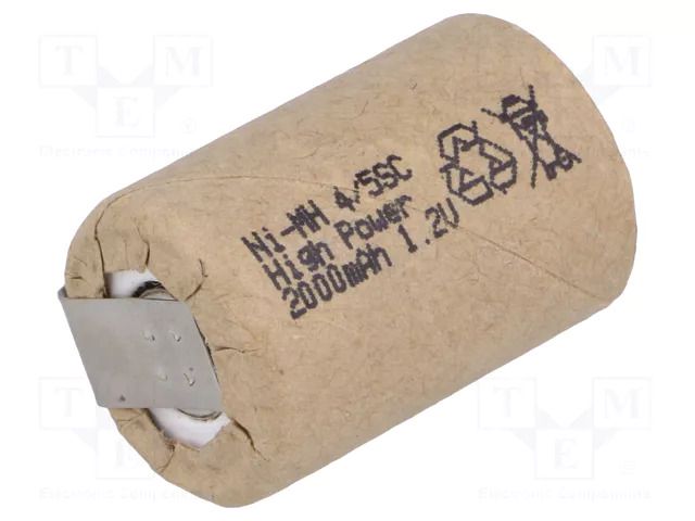 Re-battery: Ni-MH; 4/5SC; 1.2V; 2000mAh; soldering lugs; Ø22x34mm JJJ ACCU-4/5SC2000P-BL
