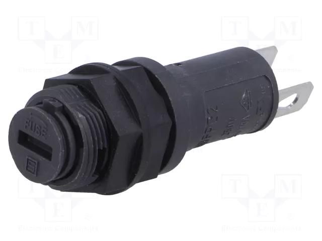 Fuse holder; 5x20mm; 10A; on panel; black; FPG2; 250VAC; UL94V-0 SCHURTER 3101.0020