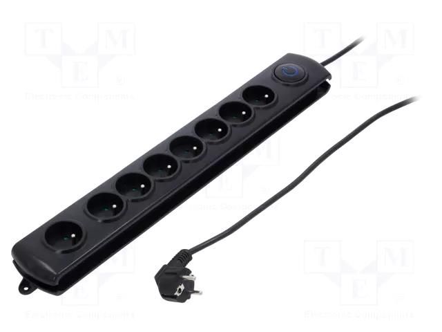 Plug socket strip: protective; Sockets: 8; 250VAC; 10A; black QOLTEC QS-50114