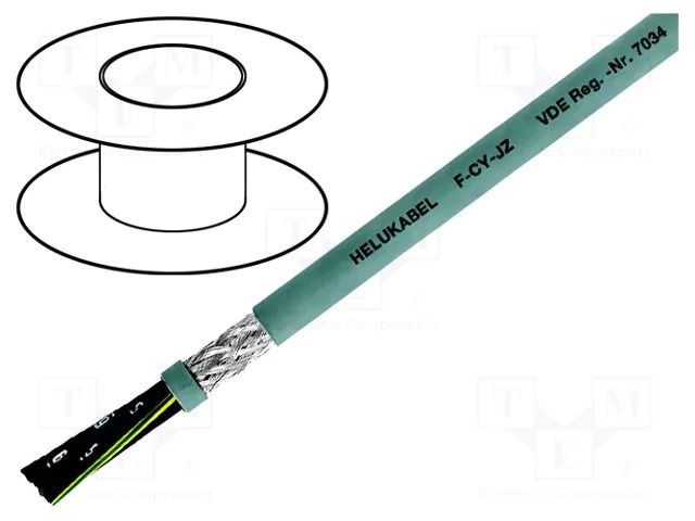 Wire; F-CY-JZ; 3G1.5mm2; shielded,tinned copper braid; PVC; grey HELUKABEL FCYJZ3G1.5