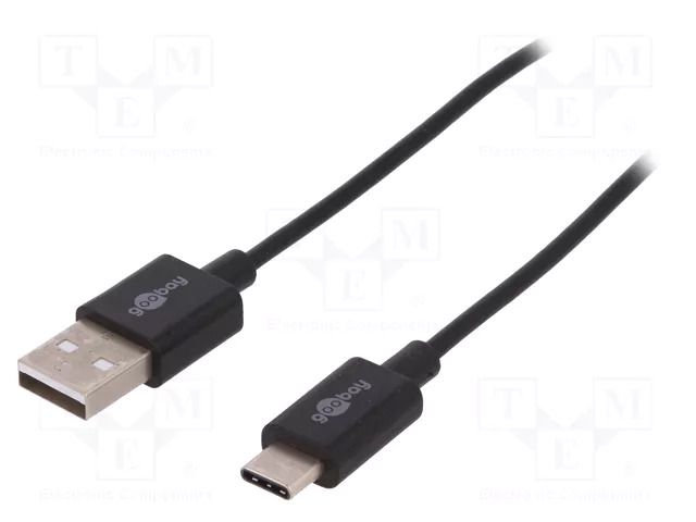 Cable; USB 2.0; USB A plug,USB C plug; 1m; black; Core: Cu; PVC GOOBAY USB-USBC-1.0-BK
