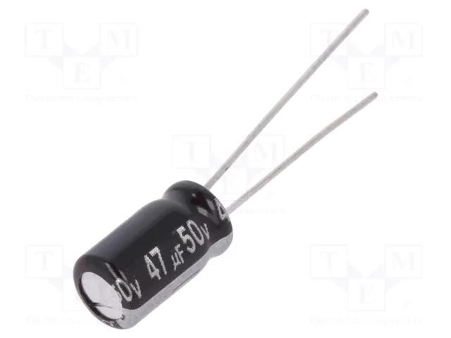 Capacitor: electrolytic; THT; 47uF; 50VDC; Ø6.3x11mm; Pitch: 2.5mm PANASONIC EEUEB1H470S