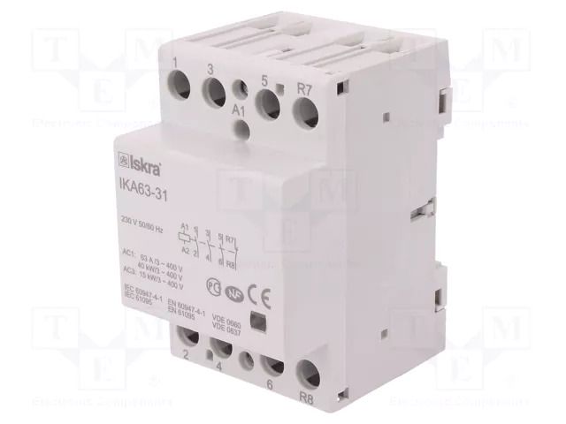 Contactor: 4-pole installation; 63A; 230VAC; NC + NO x3; IKA ISKRA IKA63-31/230V