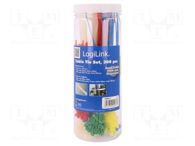 Ties set; red,natural,blue,green,yellow; polyamide; 300pcs. LOGILINK PC-KAB0017