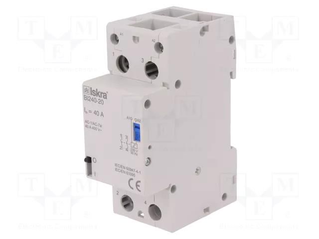 Relay: installation; bistable,impulse; NO x2; Ucoil: 230VAC; BI ISKRA BI240-20/230VAC
