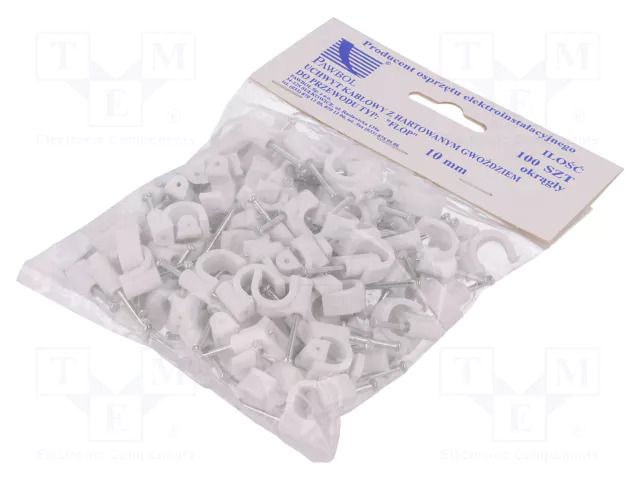 Holder; white; on round cable; 100pcs; with a nail; 10mm PAWBOL PW-H.7008A-100