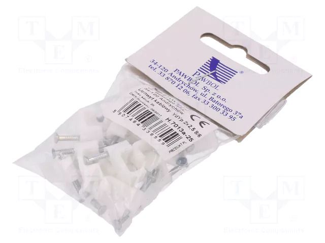 Holder; white; for flat cable,YDYp 2x2,5; 25pcs; with a nail PAWBOL PW-H.7013A-25