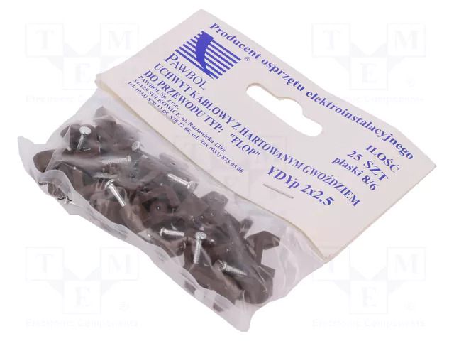 Holder; brown; for flat cable,YDYp 2x2,5; 25pcs; with a nail PAWBOL PW-H.7013B-25
