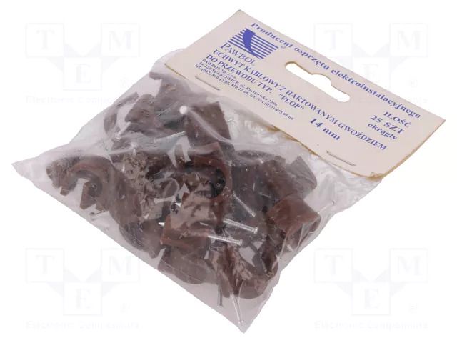 Holder; brown; on round cable; 25pcs; with a nail; 14mm PAWBOL PW-H.7017B-25
