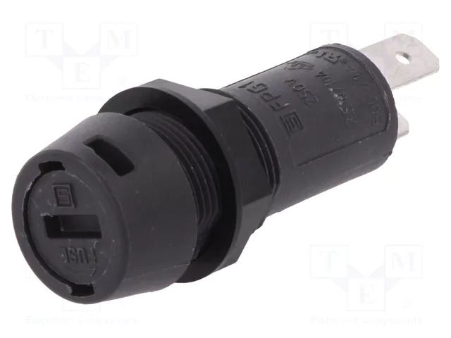 Fuse holder; 5x20mm; 10A; on panel; black; FPG1; 250VAC; UL94V-0 SCHURTER 3101.0210