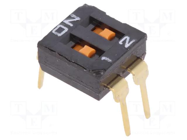 Switch: DIP-SWITCH; Poles number: 2; ON-OFF; 0.025A/24VDC; Pos: 2 OMRON Electronic Components A6T-2101