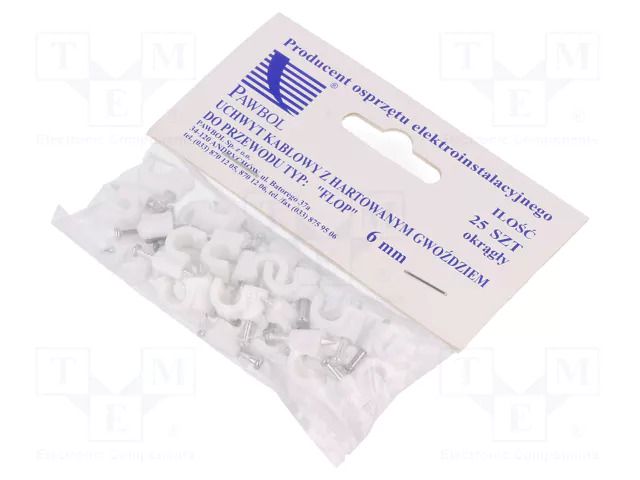 Holder; white; on round cable; 25pcs; with a nail; 6mm PAWBOL PW-H.7004A-25