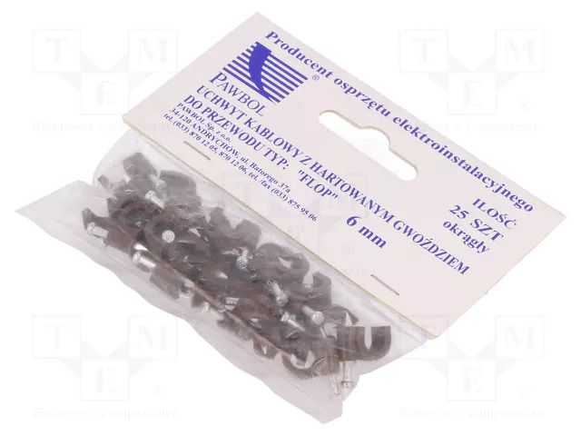 Holder; brown; on round cable; 25pcs; with a nail; 6mm PAWBOL PW-H.7004B-25