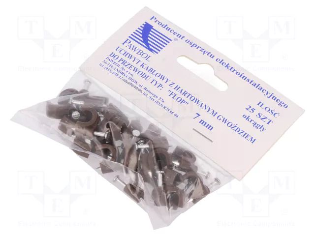 Holder; brown; on round cable; 25pcs; with a nail; 7mm PAWBOL PW-H.7005B-25