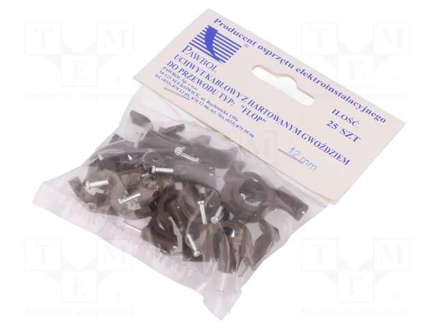 Holder; brown; on round cable; 25pcs; with a nail; 12mm PAWBOL PW-H.7009B-25