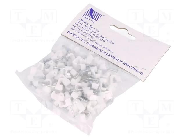 Holder; white; for flat cable,YDYp 3x1; 100pcs; with a nail PAWBOL PW-H.7011A-100