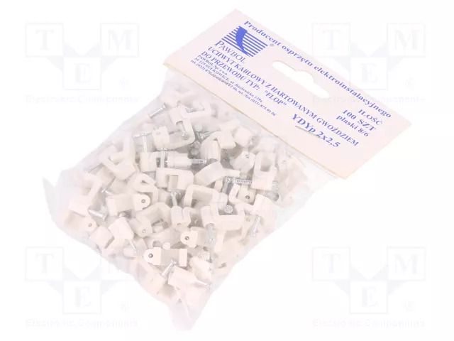 Holder; white; for flat cable,YDYp 2x2,5; 100pcs; with a nail PAWBOL PW-H.7013A-100