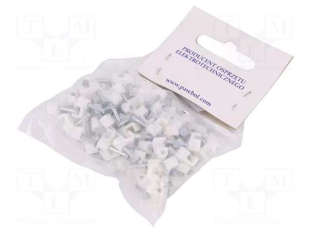 Holder; white; for flat cable,OMYp 2x0,5; 100pcs; with a nail PAWBOL PW-H.7015A-100