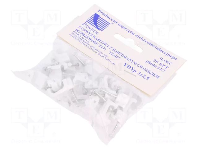 Holder; white; for flat cable,YDYp 3x2,5; 25pcs; with a nail PAWBOL PW-H.7018A-25