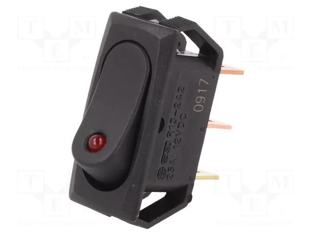 ROCKER; SPST; Pos: 2; ON-OFF; 25A/12VDC; black; LED,point; 12VDC SCI R13-242L-01-BBR