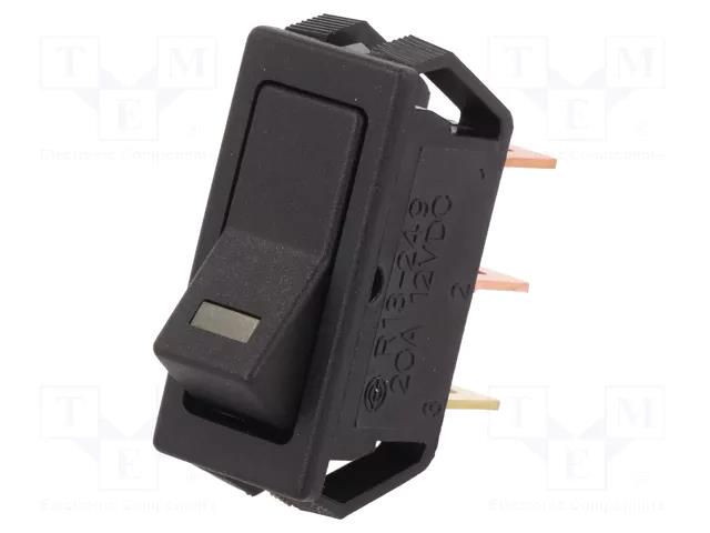 ROCKER; SPST; Pos: 2; ON-OFF; 20A/12VDC; black; LED,point; 12VDC SCI R13-249L-01-BBY