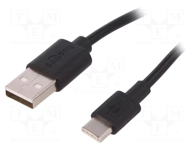 Cable; USB 2.0; USB A plug,USB C plug; 3m; black; Core: Cu; PVC GOOBAY USB-USBC-3.0-BK