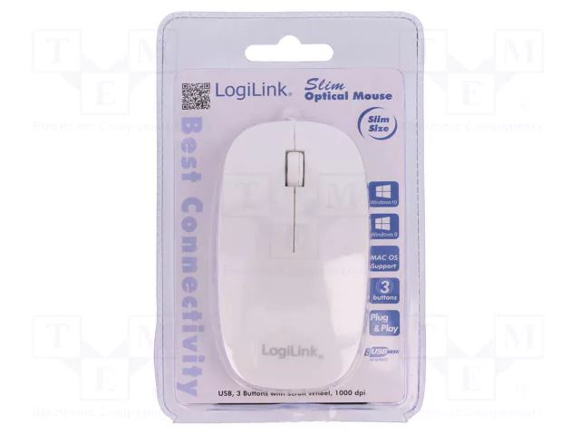 Mouse; white; USB; optical,wired; No.of butt: 3 LOGILINK ID0062