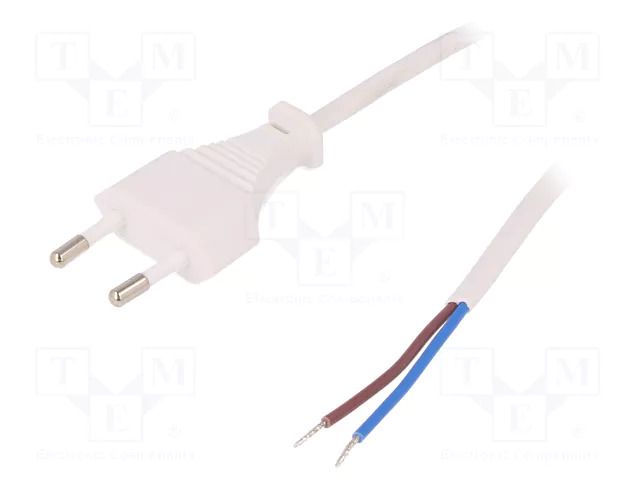 Cable; CEE 7/16 (C) plug,wires; 1.5m; white; 2.5A; 250V LOGILINK CP138