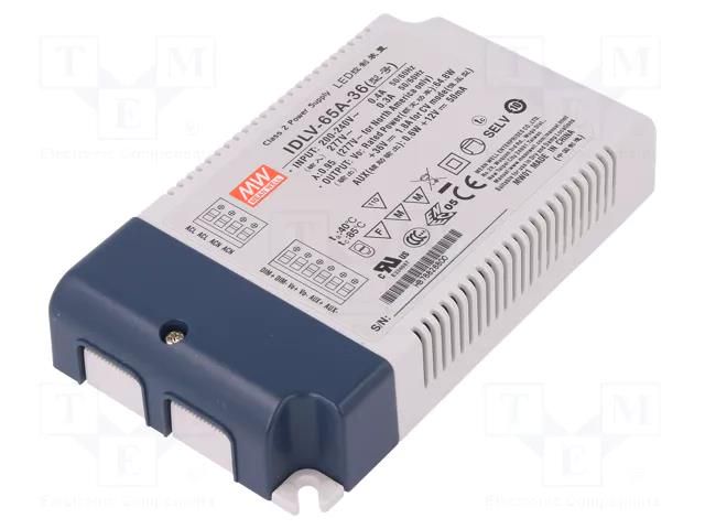 Power supply: switching; LED; 65W; 36VDC; 1.8A; 180÷295VAC; IP20 MEAN WELL IDLV-65A-36