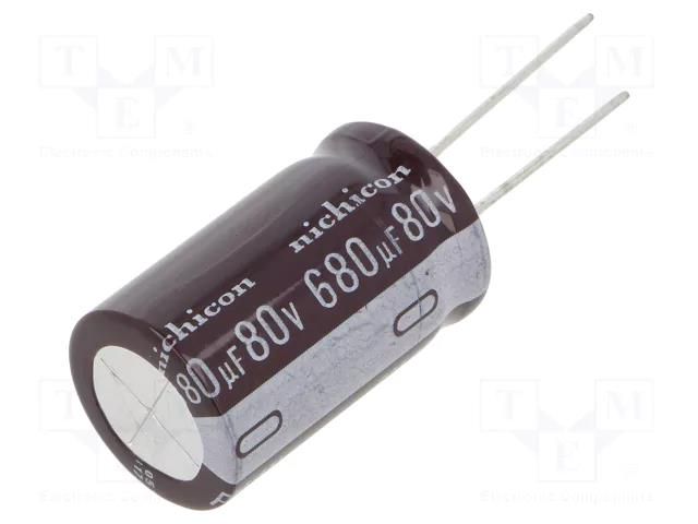 Capacitor: electrolytic; low ESR; THT; 680uF; 80VDC; Ø18x30.5mm NICHICON UPM1K681MHD6