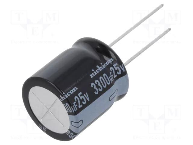 Capacitor: electrolytic; THT; 3300uF; 25VDC; Ø18x20mm; Pitch: 7.5mm NICHICON URS1E332MHD