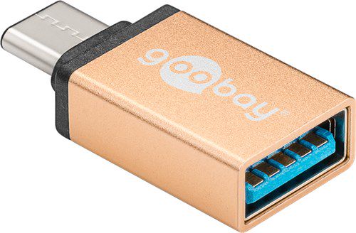 USB-C™/USB-A 3.0 OTG SuperSpeed ​​Adapter for Charging Cables, gold, gold - USB-C™ adapter with USB-C™ male > USB 3.0 female (Type A) 56622