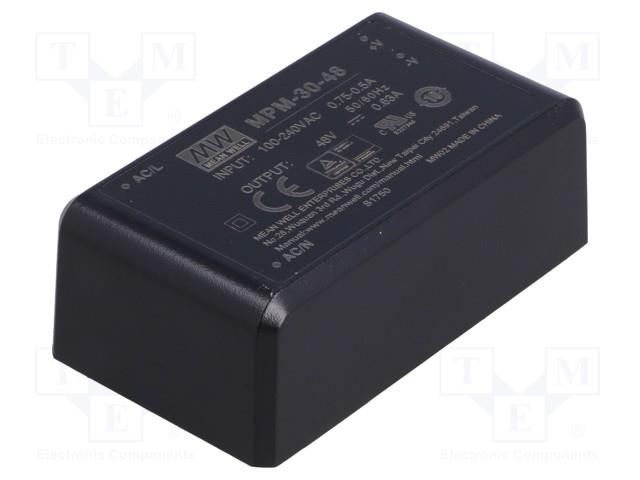 Converter: AC/DC; 30W; Uin: 80÷264VAC; 48VDC; Iout: 630mA; OUT: 1; 91% MEAN WELL MPM-30-48