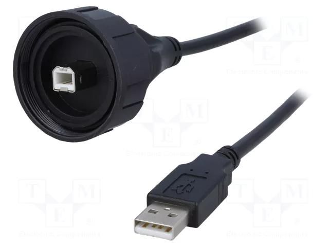 Cable; USB Buccaneer; USB A plug,USB B plug; 2m; IP68 BULGIN PX0840/B/2M00