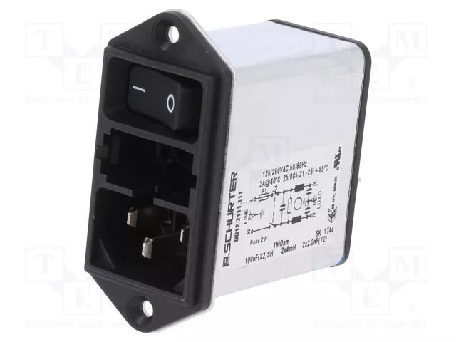 Connector: AC supply; socket; male; 2A; 250VAC; C14 (E),shielded SCHURTER DD12.2111.111