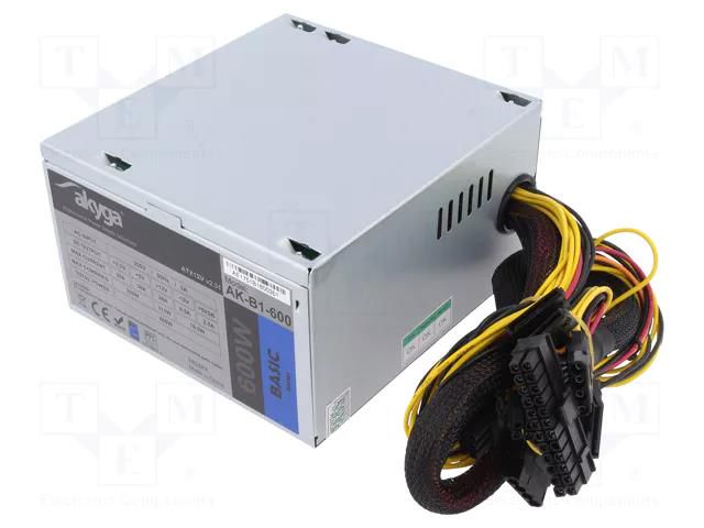 Power supply: computer; ATX; 600W; 3.3/5/12V; Features: fan 12cm AKYGA ZA-ZAS600