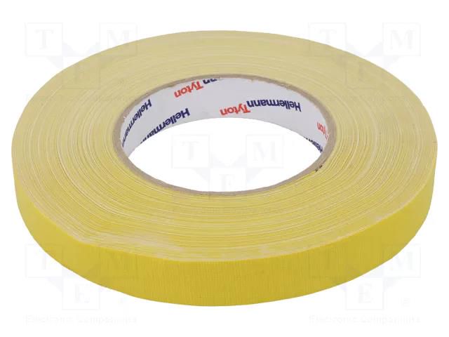 Tape: textile; W: 19mm; L: 50m; Thk: 0.31mm; yellow; 64N/cm; 10% HELLERMANNTYTON HTAPE-TEX-19X50YE