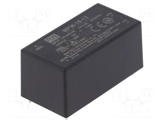 Converter: AC/DC; 15W; Uin: 80÷264VAC; 12VDC; Iout: 1.25A; OUT: 1 MEAN WELL MPM-15-12