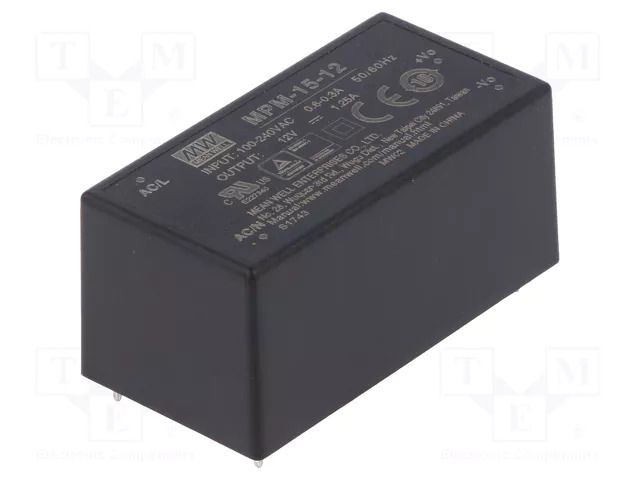 Converter: AC/DC; 15W; Uin: 80÷264VAC; 12VDC; Iout: 1.25A; OUT: 1 MEAN WELL MPM-15-12