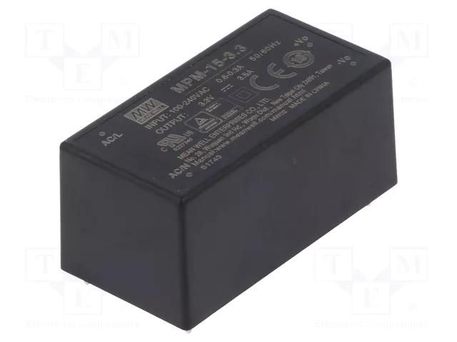 Converter: AC/DC; 11.6W; Uin: 80÷264VAC; 3.3VDC; Iout: 3.5A; OUT: 1 MEAN WELL MPM-15-3.3