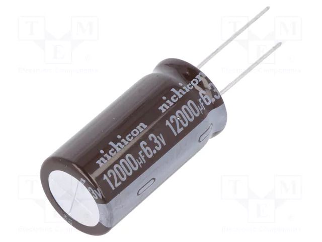 Capacitor: electrolytic; low ESR; THT; 12000uF; 6.3VDC; Ø18x35.5mm NICHICON UPM0J123MHD