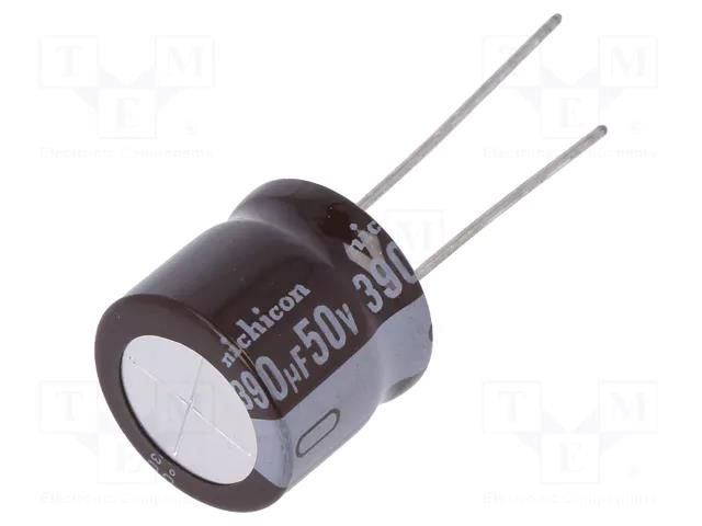 Capacitor: electrolytic; low ESR; THT; 390uF; 50VDC; Ø16x15mm; ±20% NICHICON UPM1H391MHD6