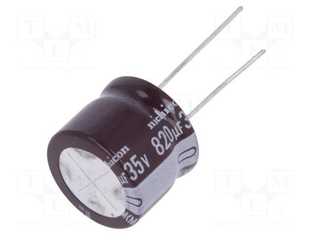 Capacitor: electrolytic; low ESR; THT; 820uF; 35VDC; Ø18x15mm; ±20% NICHICON UPM1V821MHD6