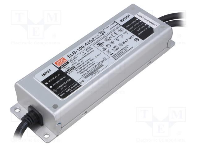 Power supply: switching; LED; 95.76W; 42VDC; 2.28A; 100÷305VAC MEAN WELL ELG-100-42D2-3Y