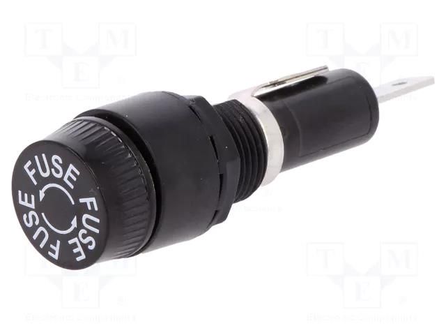 Fuse holder; 6.3x30mm,6.3x32mm; 10A; on panel; black; 250VAC SCI R3-14C