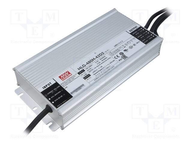 Power supply: switching; LED; 480W; 42VDC; 11.4A; 90÷305VAC; IP67 MEAN WELL HLG-480H-42D2